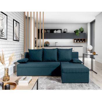 Coltar extensibil reversibil 3 locuri, ELTAP, Gino, 201x143x90 cm, lemn/poliester, albastru inchis