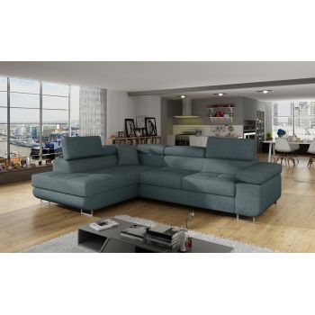 Coltar extensibil stanga 4 locuri, ELTAP, Anton, 272x203x85 cm, lemn/poliester, albastru