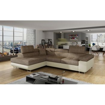 Coltar extensibil stanga 4 locuri, ELTAP, Anton, 272x203x85 cm, lemn/poliester, bej inchis/bej deschis