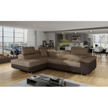 Coltar extensibil stanga 4 locuri, ELTAP, Anton, 272x203x85 cm, lemn/poliester, bej/maro