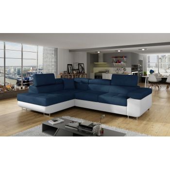 Coltar extensibil stanga 4 locuri, ELTAP, Anton, 272x203x85 cm, lemn/poliester, bleumarin/alb