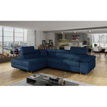 Coltar extensibil stanga 4 locuri, ELTAP, Anton, 272x203x85 cm, lemn/poliester, bleumarin