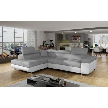 Coltar extensibil stanga 4 locuri, ELTAP, Anton, 272x203x85 cm, lemn/poliester, gri deschis/alb