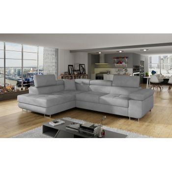 Coltar extensibil stanga 4 locuri, ELTAP, Anton, 272x203x85 cm, lemn/poliester, gri deschis