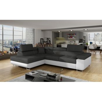Coltar extensibil stanga 4 locuri, ELTAP, Anton, 272x203x85 cm, lemn/poliester, gri inchis/alb