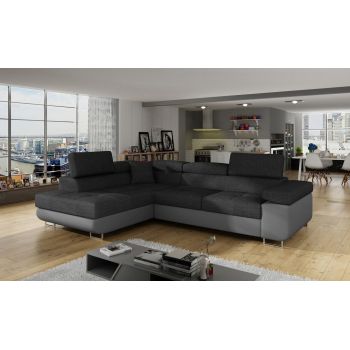 Coltar extensibil stanga 4 locuri, ELTAP, Anton, 272x203x85 cm, lemn/poliester, gri inchis/gri