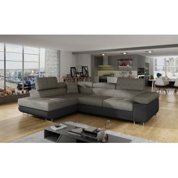 Coltar extensibil stanga 4 locuri, ELTAP, Anton, 272x203x85 cm, lemn/poliester, gri inchis/negru