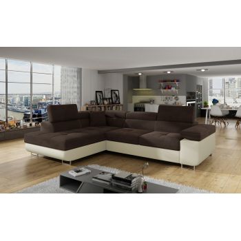 Coltar extensibil stanga 4 locuri, ELTAP, Anton, 272x203x85 cm, lemn/poliester, maro/bej