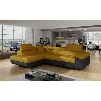 Coltar extensibil stanga 4 locuri, ELTAP, Anton, 272x203x85 cm, lemn/poliester, mustar/negru