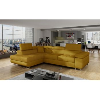Coltar extensibil stanga 4 locuri, ELTAP, Anton, 272x203x85 cm, lemn/poliester, mustar