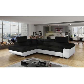 Coltar extensibil stanga 4 locuri, ELTAP, Anton, 272x203x85 cm, lemn/poliester, negru/alb