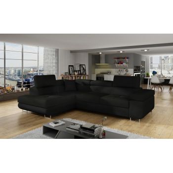 Coltar extensibil stanga 4 locuri, ELTAP, Anton, 272x203x85 cm, lemn/poliester, negru/negru