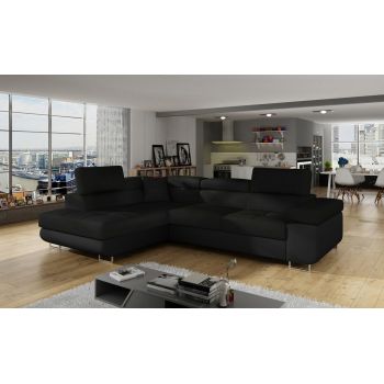 Coltar extensibil stanga 4 locuri, ELTAP, Anton, 272x203x85 cm, lemn/poliester, negru