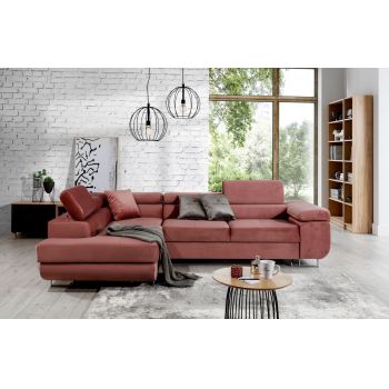 Coltar extensibil stanga 4 locuri, ELTAP, Anton, 272x203x85 cm, lemn/poliester, roz