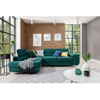 Coltar extensibil stanga 4 locuri, ELTAP, Anton, 272x203x85 cm, lemn/poliester, verde inchis