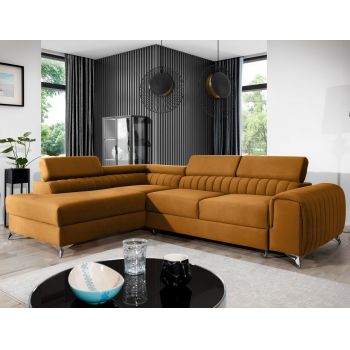 Coltar extensibil stanga 4 locuri, ELTAP, Lau-02, Laurence, 278x205x92 cm, lemn/poliester, mustar