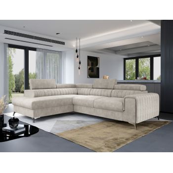 Coltar extensibil stanga 4 locuri, ELTAP, Lau-03, Laurence, 278x205x92 cm, lemn/poliester, bej inchis