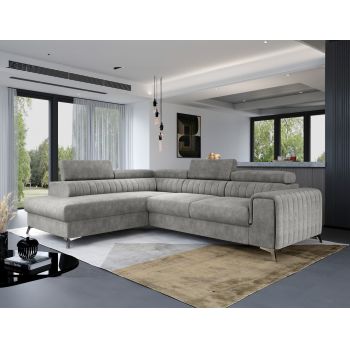 Coltar extensibil stanga 4 locuri, ELTAP, Lau-04, Laurence, 278x205x92 cm, lemn/poliester, gri deschis