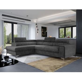 Coltar extensibil stanga 4 locuri, ELTAP, Lau-05, Laurence, 278x205x92 cm, lemn/poliester, graphite deschis