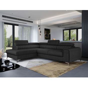 Coltar extensibil stanga 4 locuri, ELTAP, Lau-08, Laurence, 278x205x92 cm, lemn/poliester, graphite inchis