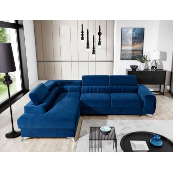 Coltar extensibil stanga 4 locuri, ELTAP, Lau-09, Laurence, 278x205x92 cm, lemn/poliester, bleumarin