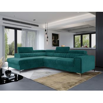 Coltar extensibil stanga 4 locuri, ELTAP, Lau-14, Laurence, 278x205x92 cm, lemn/poliester, verde deschis