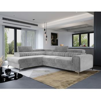 Coltar extensibil stanga 4 locuri, ELTAP, Lau-17, Laurence, 278x205x92 cm, lemn/poliester, gri deschis