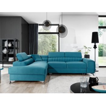 Coltar extensibil stanga 4 locuri, ELTAP, Lau-21, Laurence, 278x205x92 cm, lemn/poliester, turcoaz