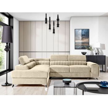 Coltar extensibil stanga 4 locuri, ELTAP, LAU-352, Laurence, 278x205x92 cm, lemn/poliester, bej