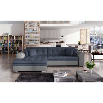 Coltar extensibil stanga 4 locuri, ELTAP, Sorento, 296x194x78 cm, lemn/poliester, albastru/gri