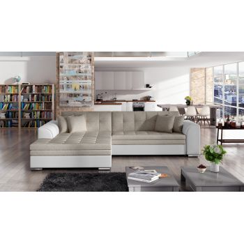Coltar extensibil stanga 4 locuri, ELTAP, Sorento, 296x194x78 cm, lemn/poliester, bej/alb