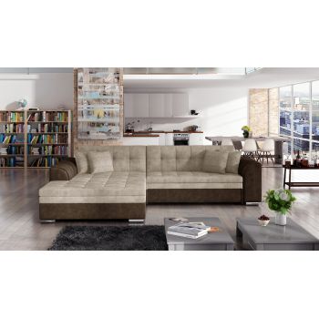 Coltar extensibil stanga 4 locuri, ELTAP, Sorento, 296x194x78 cm, lemn/poliester, bej deschis/maro