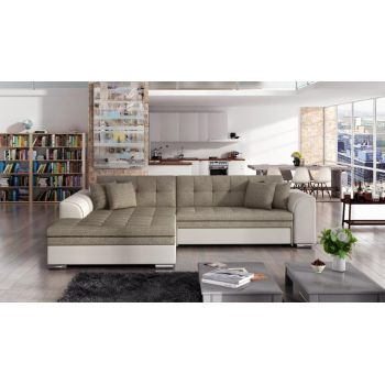 Coltar extensibil stanga 4 locuri, ELTAP, Sorento, 296x194x78 cm, lemn/poliester, bej inchis/bej deschis