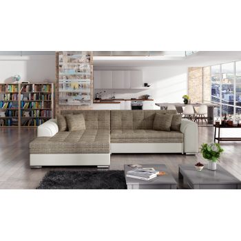 Coltar extensibil stanga 4 locuri, ELTAP, Sorento, 296x194x78 cm, lemn/poliester, bej inchis/bej