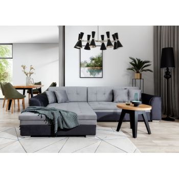 Coltar extensibil stanga 4 locuri, ELTAP, Sorento, 296x194x78 cm, lemn/poliester, gri deschis/gri inchis