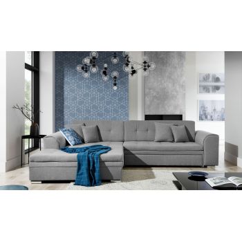 Coltar extensibil stanga 4 locuri, ELTAP, Sorento, 296x194x78 cm, lemn/poliester, gri deschis