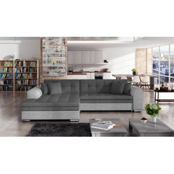 Coltar extensibil stanga 4 locuri, ELTAP, Sorento, 296x194x78 cm, lemn/poliester, gri inchis/gri deschis