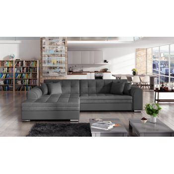 Coltar extensibil stanga 4 locuri, ELTAP, Sorento, 296x194x78 cm, lemn/poliester, gri inchis/gri