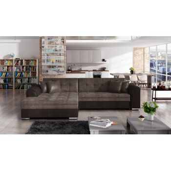 Coltar extensibil stanga 4 locuri, ELTAP, Sorento, 296x194x78 cm, lemn/poliester, maro/maro inchis