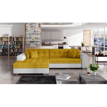 Coltar extensibil stanga 4 locuri, ELTAP, Sorento, 296x194x78 cm, lemn/poliester, mustar/alb