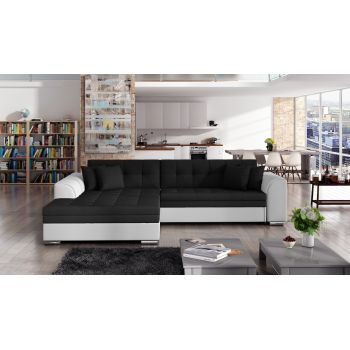 Coltar extensibil stanga 4 locuri, ELTAP, Sorento, 296x194x78 cm, lemn/poliester, negru/alb