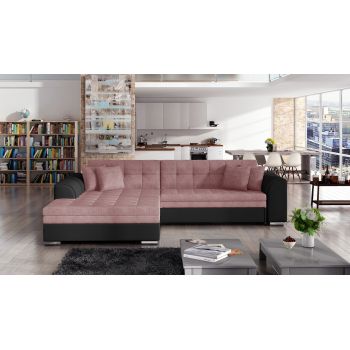 Coltar extensibil stanga 4 locuri, ELTAP, Sorento, 296x194x78 cm, lemn/poliester, roz/negru