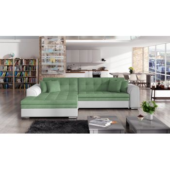 Coltar extensibil stanga 4 locuri, ELTAP, Sorento, 296x194x78 cm, lemn/poliester, verde/alb