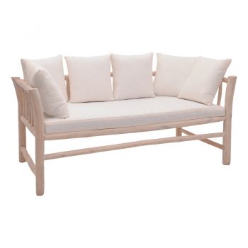 Canapea 2 locuri Dranjere pakoworld lemn de tec culoare Naturala cu stofa bej 167x80x71cm