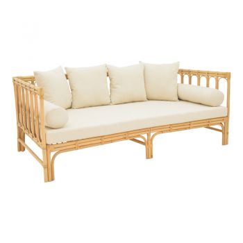 Canapea Alessa pakoworld Natural ratan-țesătură albă cu perne 200x100x76cm