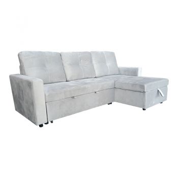Canapea colțar reversibilă cu spațiu de depozitare Felia în stofă de catifea pakoworld, culoare Gri deschis, 216x133.4x82.6cm 133x216