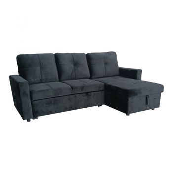 Canapea colț reversibilă cu spațiu de depozitare Felia din catifea pakoworld în culoarea neagră 216x133.4x82.6cm 133x216