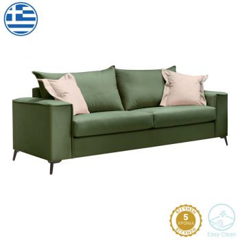 Canapea cu 3 locuri Verona din stofă verde închis cu perne crem 225x93x100cm 93x225