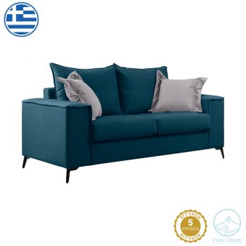 Canapea cu două locuri Verona, tapițată în material albastru cu perne Gri deschis, 173x93x100cm 93x173