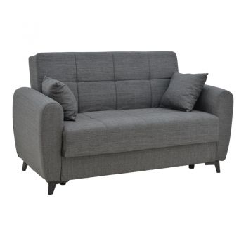 Canapea extensibilă cu depozitare două locuri Lincoln pakoworld țesătură cărbune 165x85x90cm